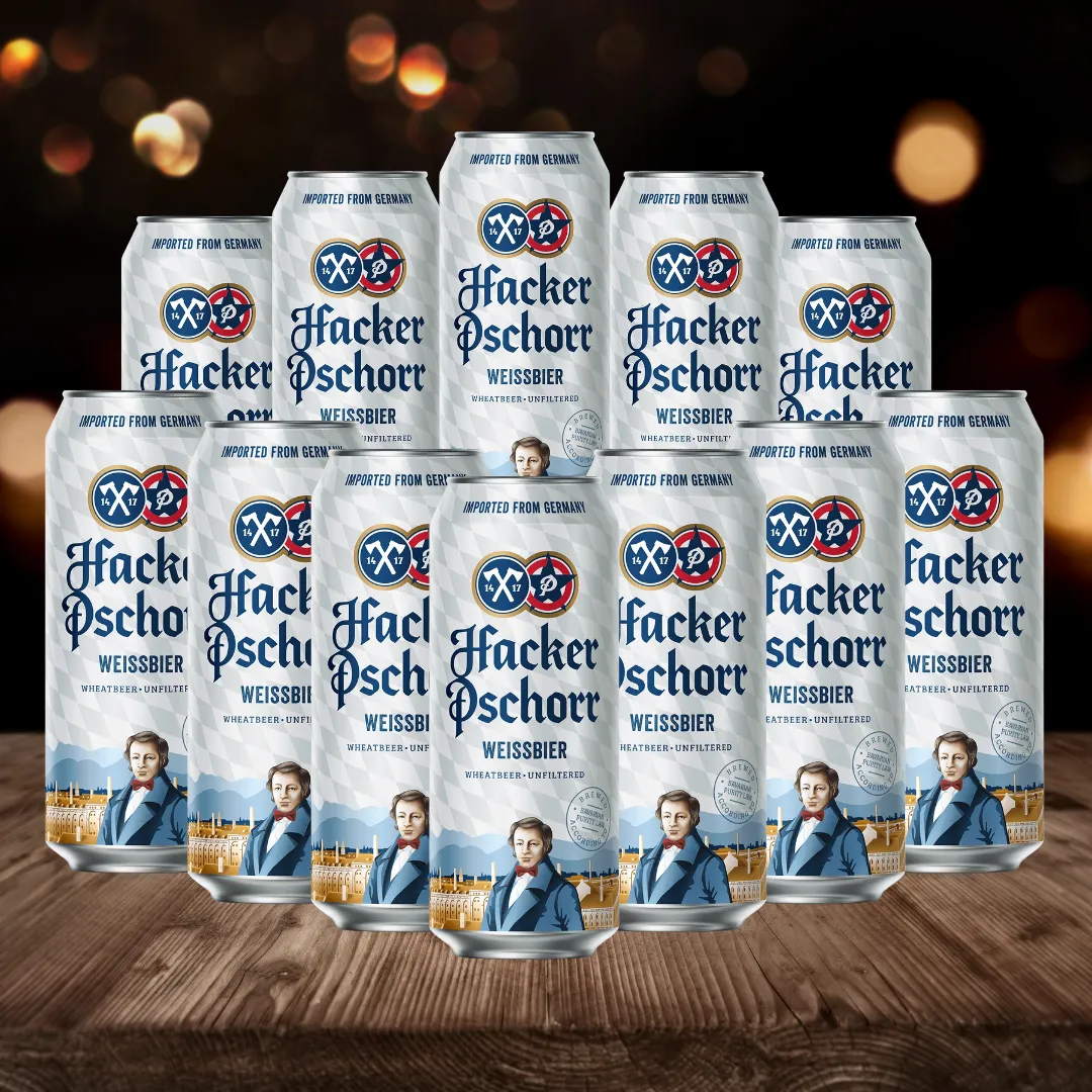 Hacker Pschorr Hefe Weissbier German Wheat Beer 500ml Cans - 5.5% ABV (12 Pack)