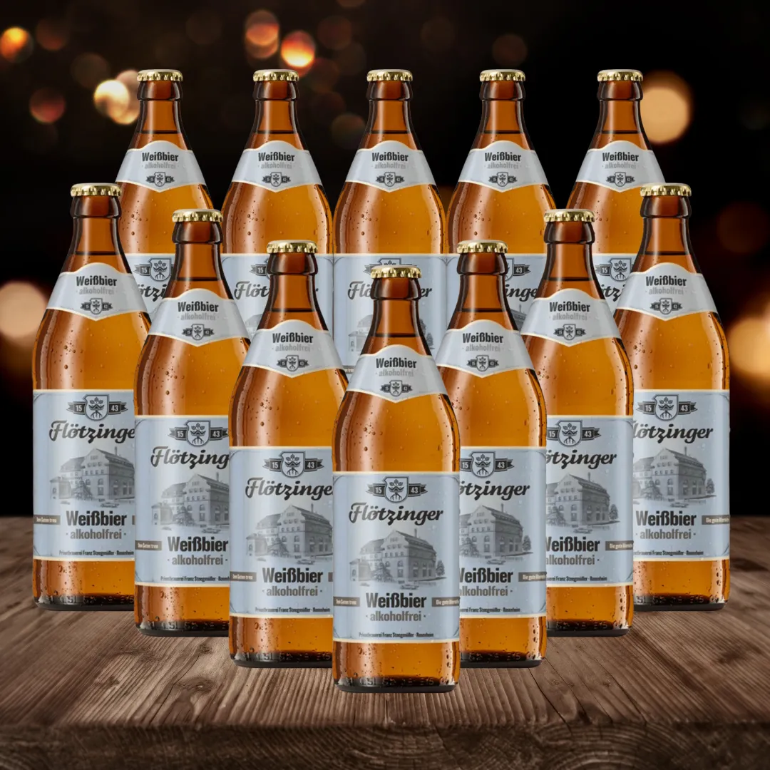 Flotzinger Alkoholfrei Weissbier German Alcohol-Free Beer 500ml Bottles - 0.5% ABV (12 Pack)